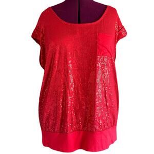 Womens Top Size 3XL Red Sequin Flowy Scoop Neck Office SIren Dressy Casual